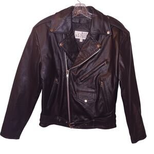 EUC Vintage Ash Creek Trading Heavy Black Leather Motorcycle Jacket Size S